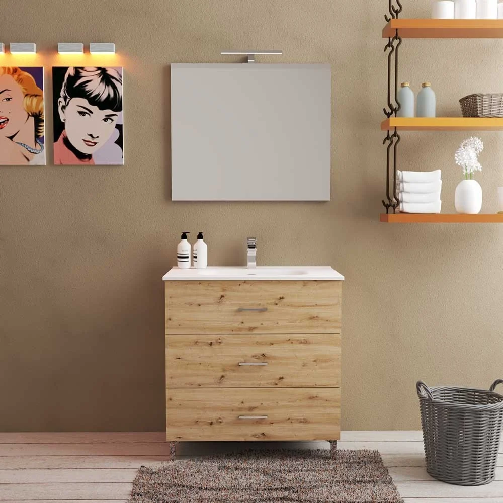 Composizione bagno Mars 80 con tre cassetti disponibile in due finiture