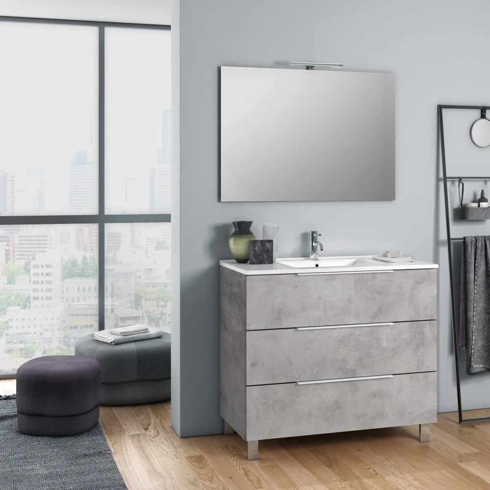 Composizione mobile bagno Ilio completa di 4 pezzi nella finitura cemento