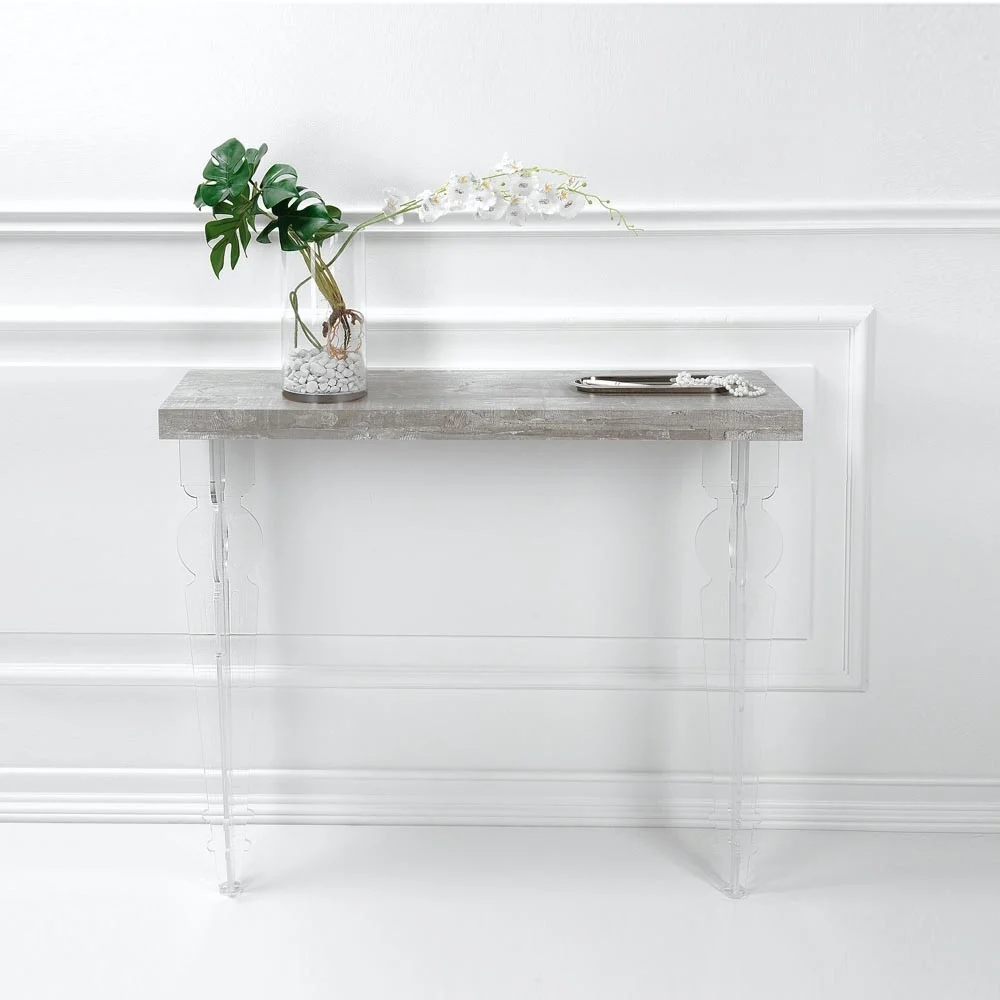 Consolle Maugenio Habitat gambe in plexiglass e piano in legno in varie finiture