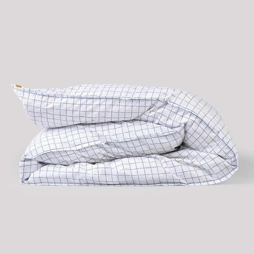 Copripiumino in percalle di cotone blu check