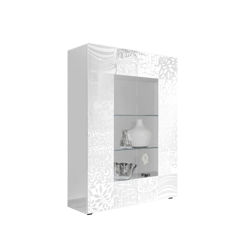 Credenza Decor realizzata in Italia in legno melaminico serigrafato con scomparti a vetri