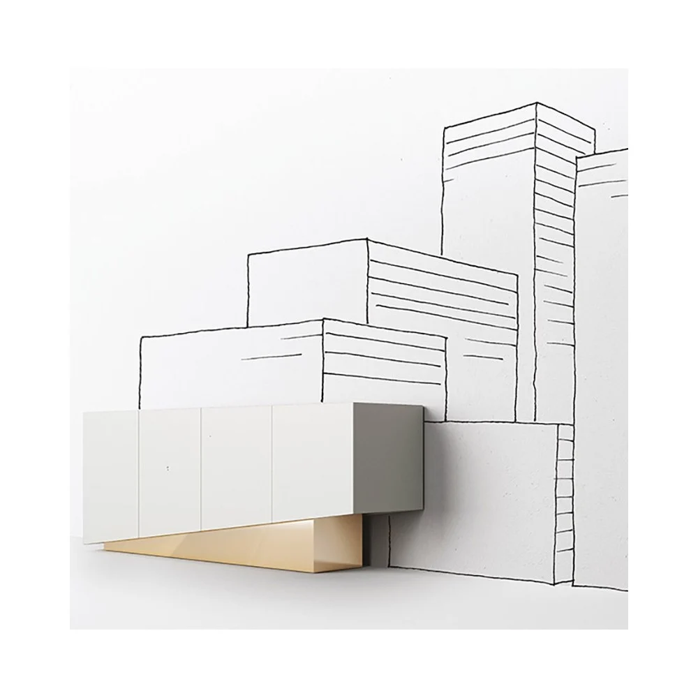 Credenza Extra di Minottiitalia struttura in legno a quattro ante e ripiani in cristallo