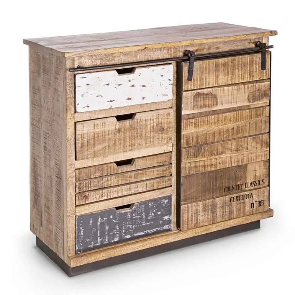 Credenza Tudor di Bizzotto a un'anta e quattro cassetti stile industrial