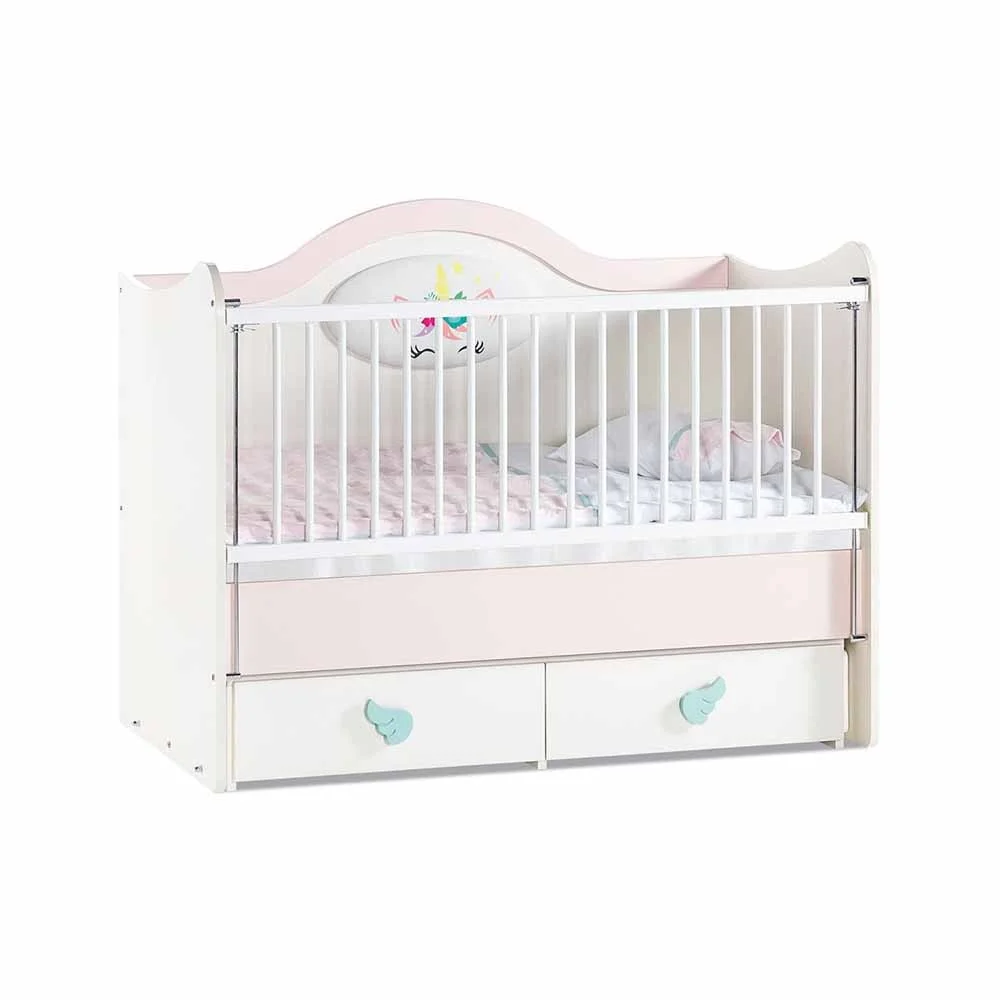 Culla Linea Unicorno con ringhiera e letto regolabili e con funzione dondolo