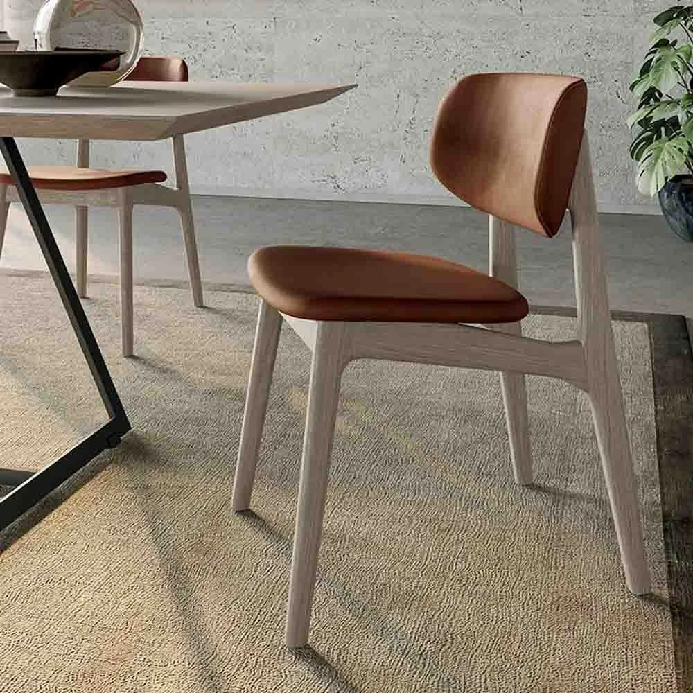 Dallagnese Float sedia in rovere rivestita in ecopelle vintage