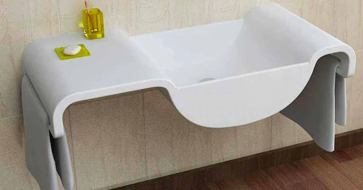 Lavabo sospeso design moderno bianco Onda made in Italy