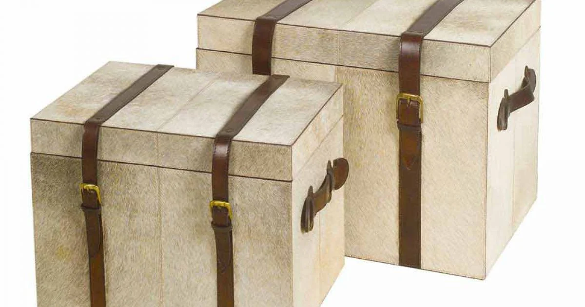 2 bauli di design in cavallino grigio Ritini, grande e piccolo