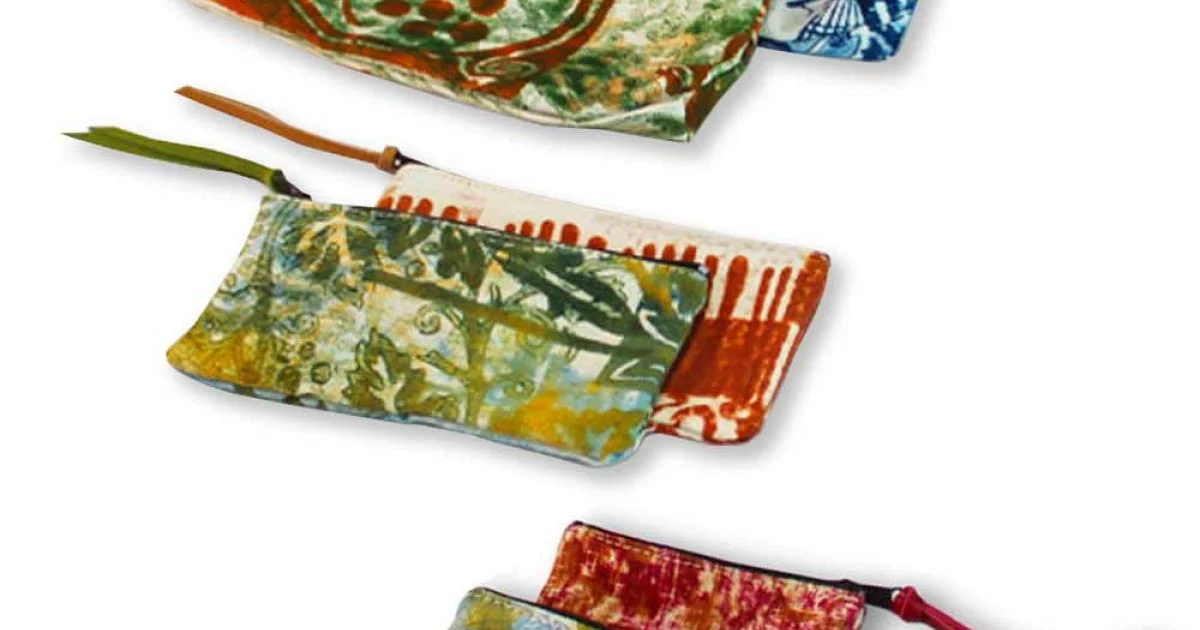 3 Pochettes d'Arte Stampata a Mano in Cotone Pezzo Unico - Viadurini by Marchi