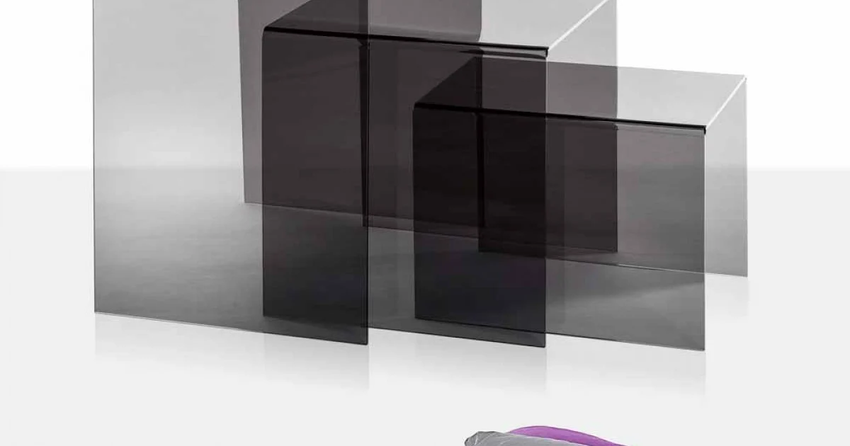3 tavolini sovrapponibili fumé Amalia, design moderno, made in Italy