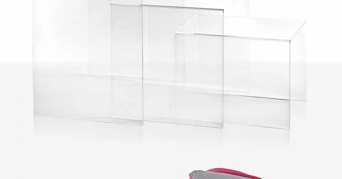 3 tavolini sovrapponibili trasparenti di design Amalia, made in Italy