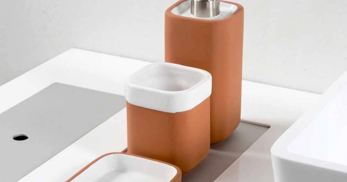 Accessori Bagno da Appoggio in Terracotta e Ceramica Bianca - Terracotta