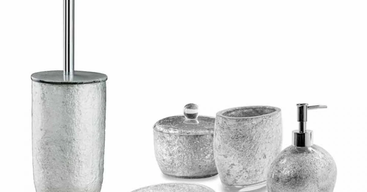 Accessori Bagno in Resina Rivestita in Foglia Argento - Argentino