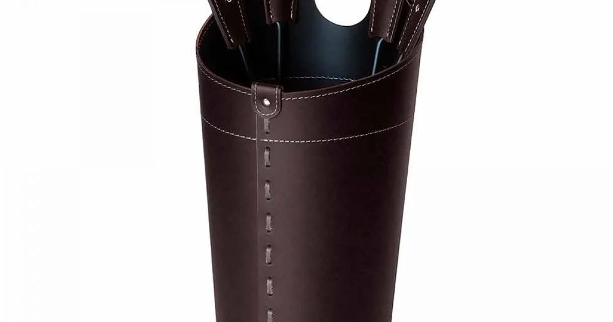 Accessori per camino con portaferri in cuoio Nilar, design moderno