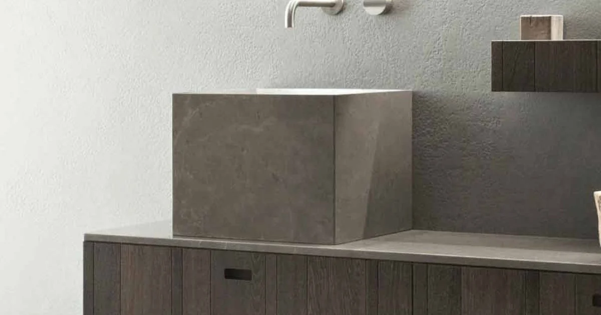 Alto Lavabo Quadrato in Pietra di Design Moderno da Appoggio - Farartlav1