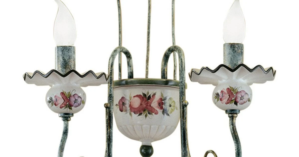 Applique 2 Luci in Ceramica Decorata a Mano e Ottone Anticato - Sanremo