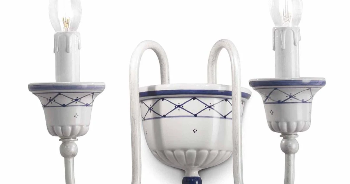 Applique a Muro a 2 Luci in Ceramica e Ottone Dipinta a Mano - Sanremo