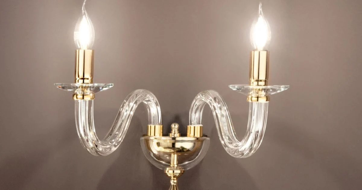 Applique Classica 2 Luci Vetro Italiano Lavorato a Mano e Metallo - Rapallo