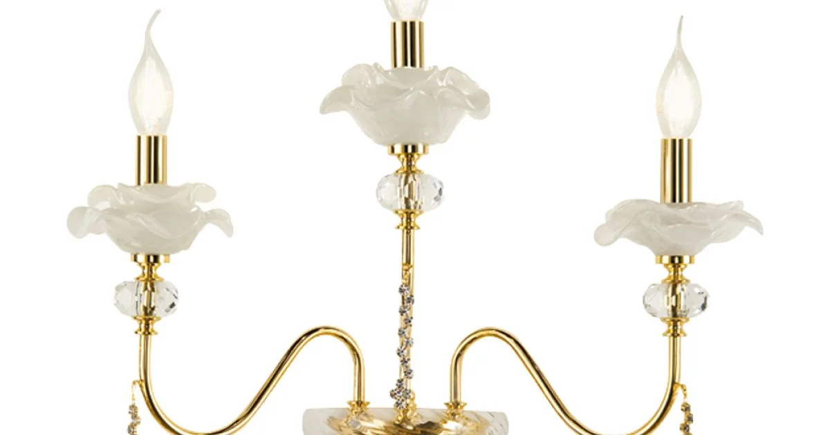 Applique Classica 3 Luci in Vetro, Cristallo e Metallo di Lusso - Flanders