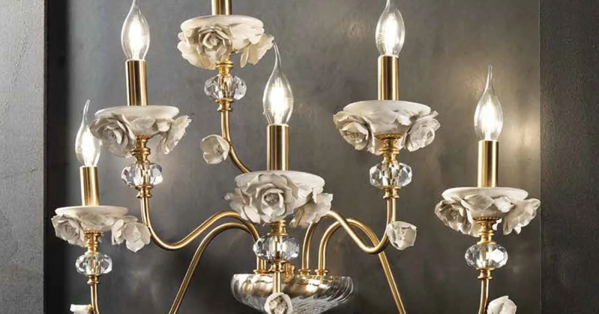 Applique Classica 6 Luci in Porcellana e Vetro Soffiato Lusso - Eteria