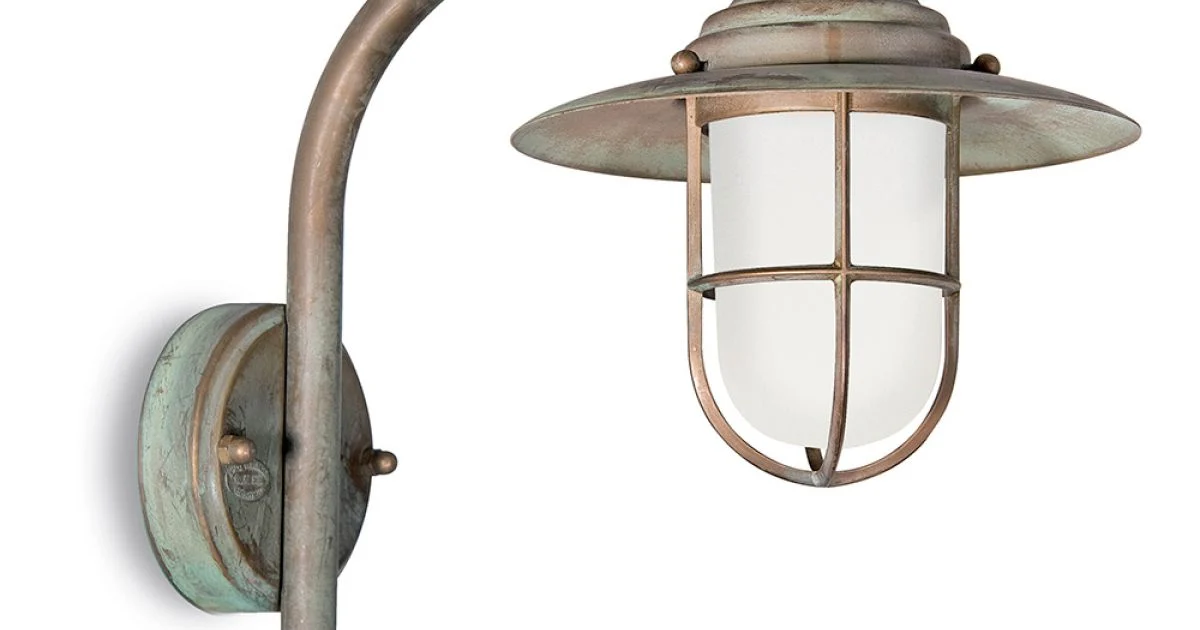 Applique da Esterno in Ottone, Vetro Opale e IP44 - Elfico