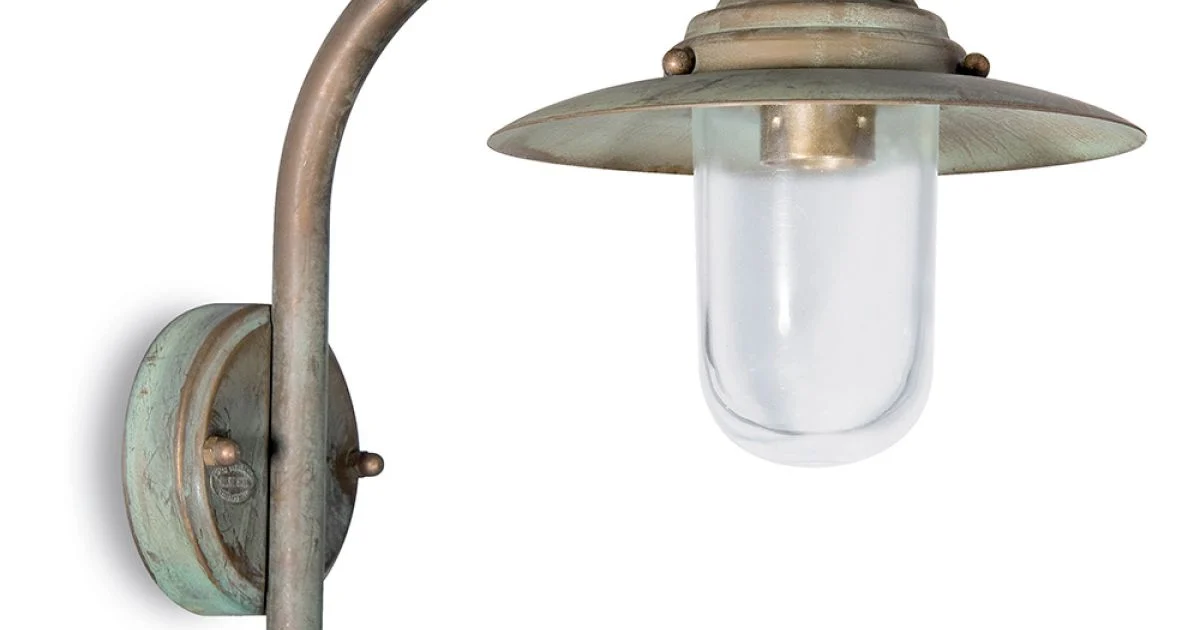 Applique da Esterno in Ottone, Vetro Trasparente e IP44 - Elfico