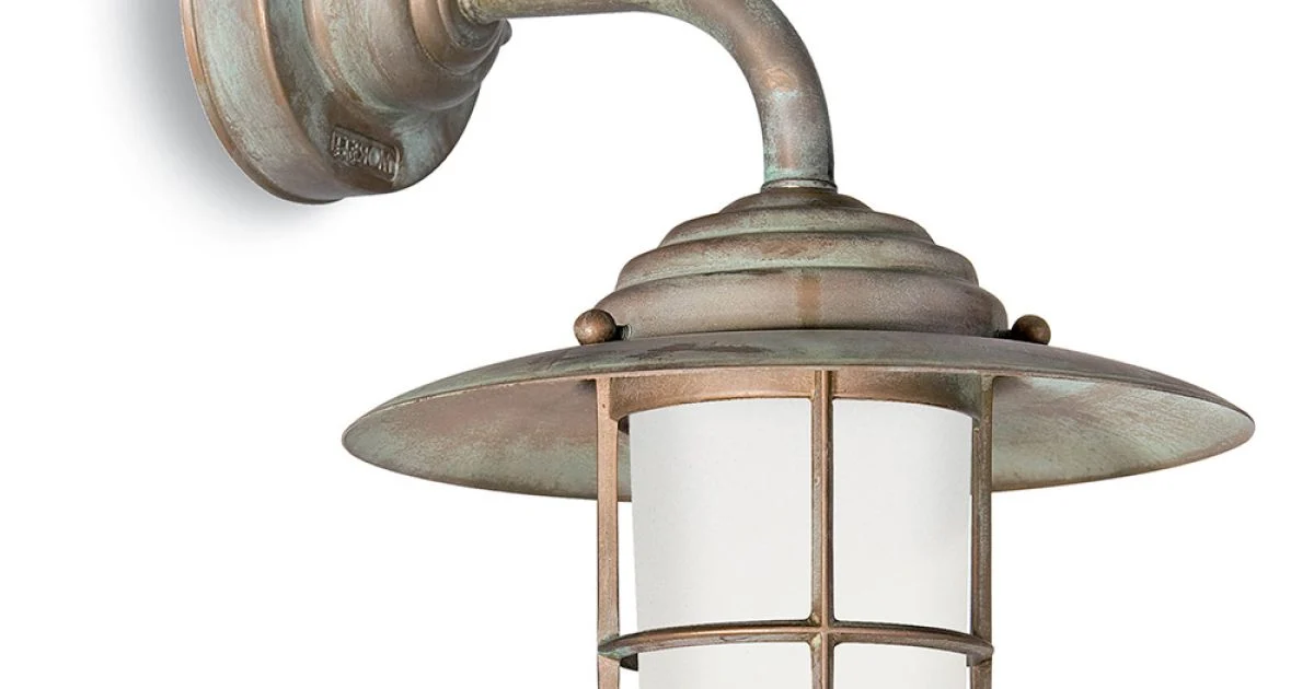 Applique da Esterno in Ottone Vintage, Vetro Opale - Elfico