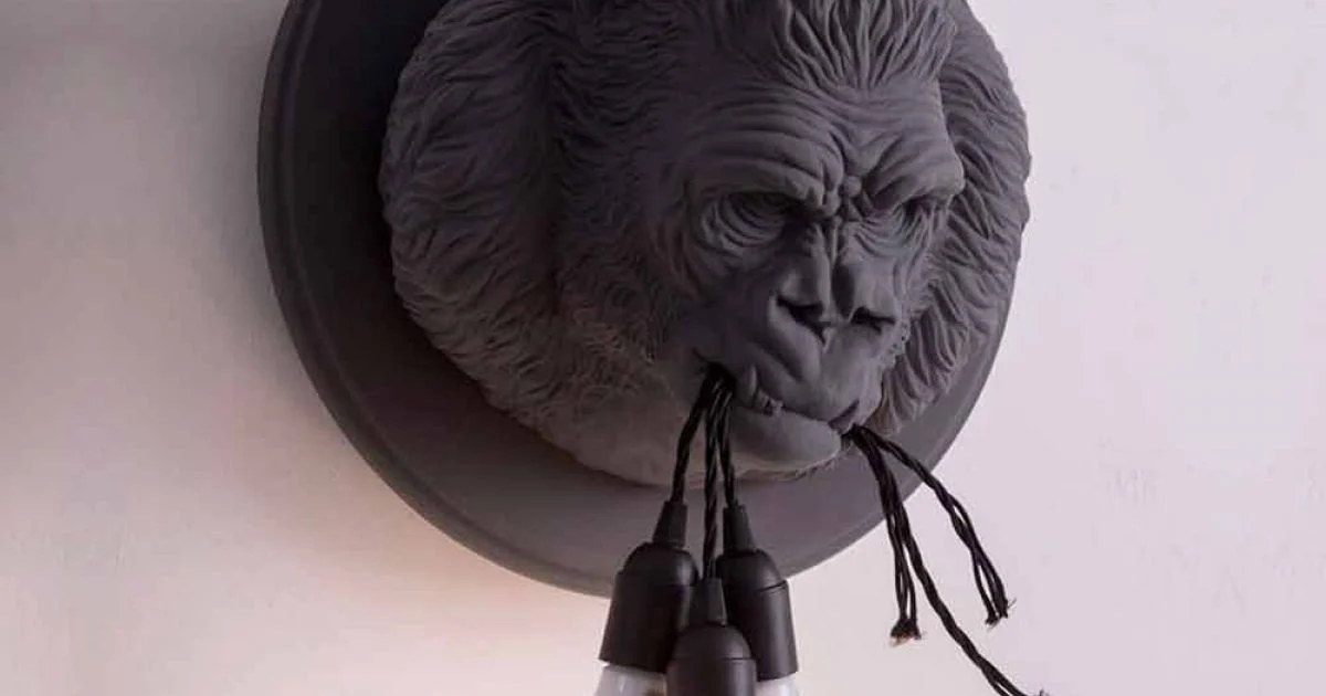 Applique da Parete a 3 Luci in Ceramica Gorilla Grigio o Bianco Design - Rillago