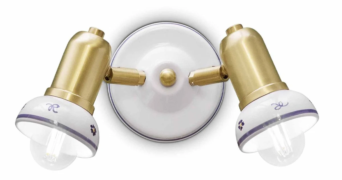 Applique Rotonda 2 Faretti in Ottone e Ceramica Dipinta a Mano - Savona