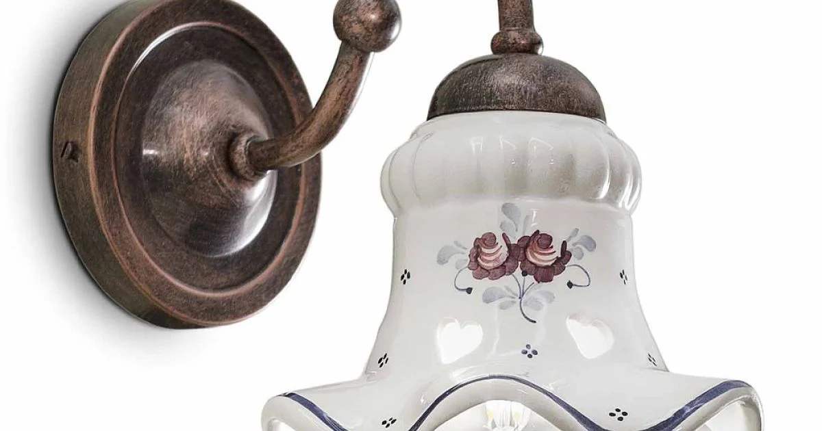Applique Vintage Artigianale Ferro e Ceramica e Decoro a Mano - Chieti