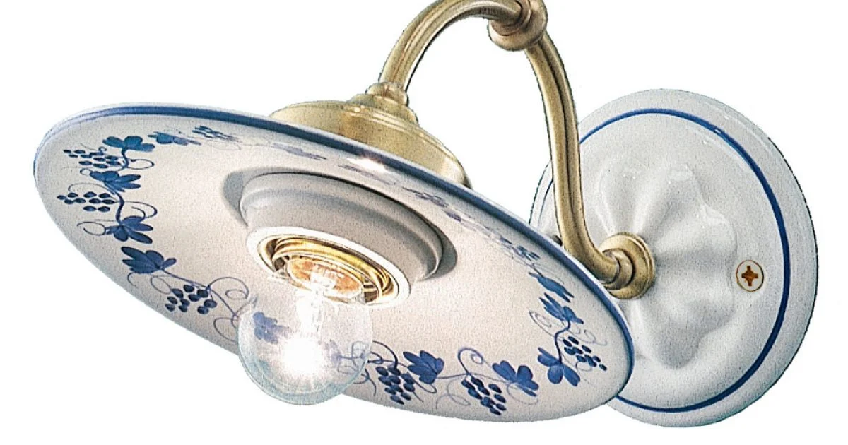 Applique Vintage in Ferro e Ceramica Decorata Design Dipinto a Mano - Asti
