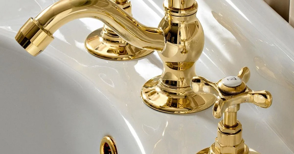 Batteria Lavabo a 3 Fori con Scarico in Ottone Fatto a Mano Classico - Fioretta