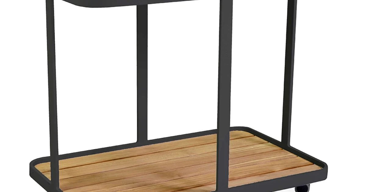 Carrello in Alluminio di Diverse Finiture con Ruote e Piano in Teak - Tenda