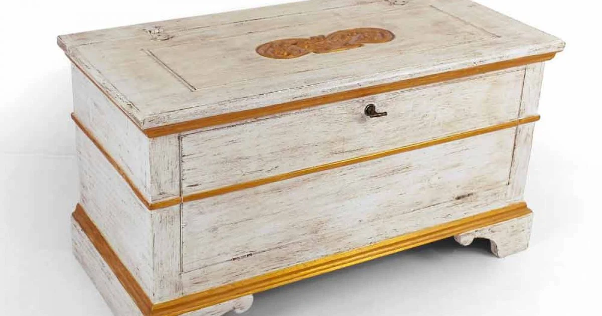 Cassapanca Fatta a Mano in Legno Massello con Profili Oro Made in Italy - Caio