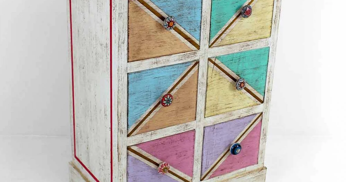 Cassettiera Artigianale in Legno con Cassetti Colorati Made in Italy - Brighella