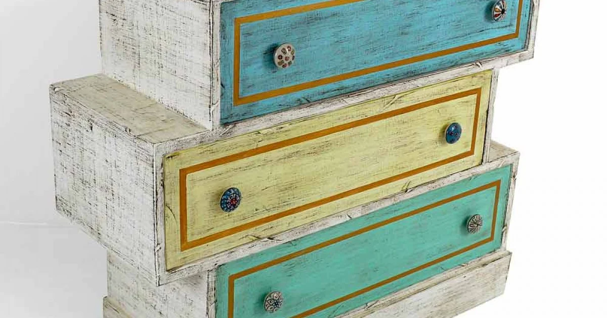 Cassettiera con Cassetti Colorati e Pomelli in Ceramica Made in Italy - Hendriks