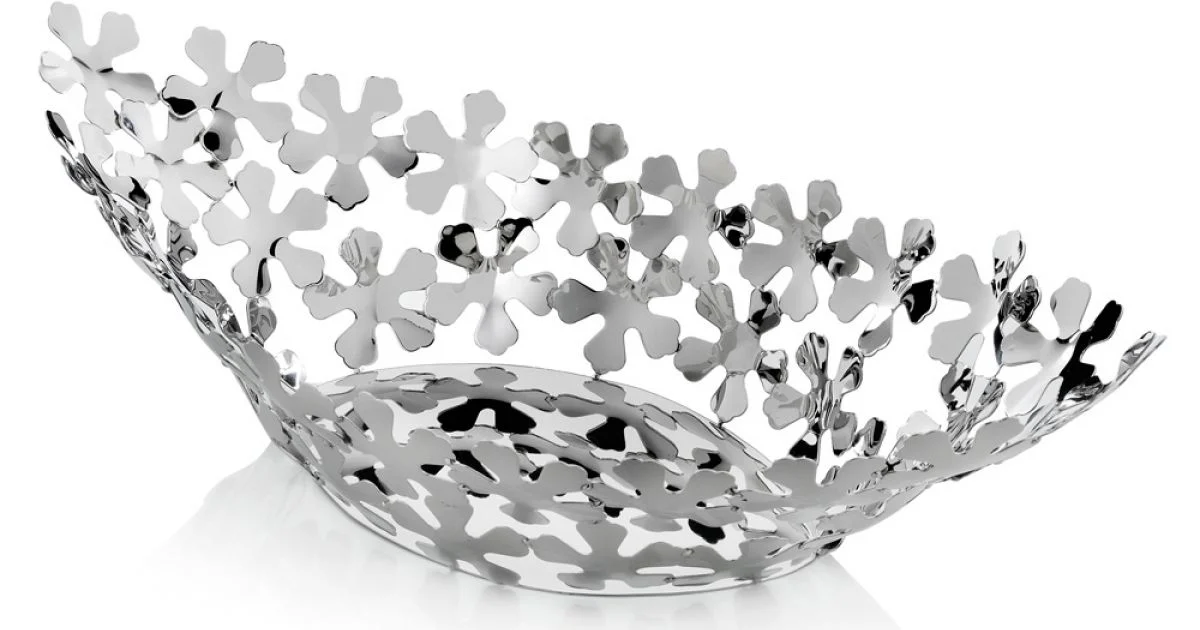 Centrotavola Design in Metallo Argentato con Decori a Fiore di Design - Megghy