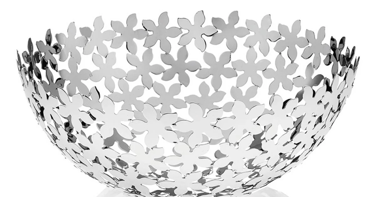 Centrotavola Semisfera in Metallo Argentato Decori a Fiore di Lusso - Floriano