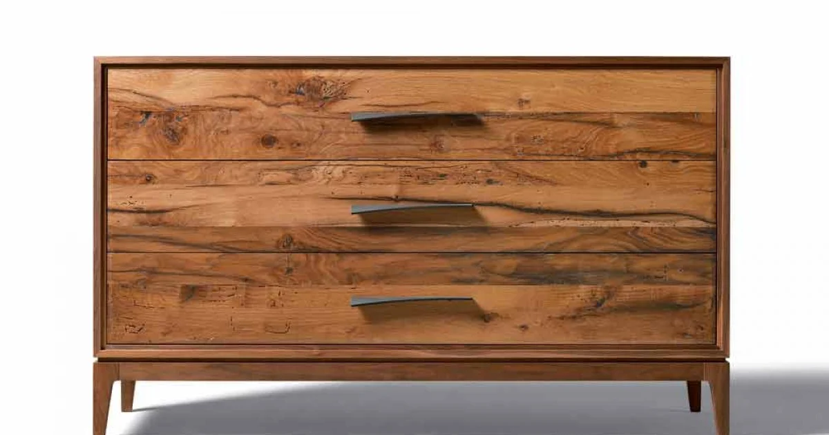 Comò 3 cassetti noce design moderno, l.131xp.55xh.80 cm, Sandro