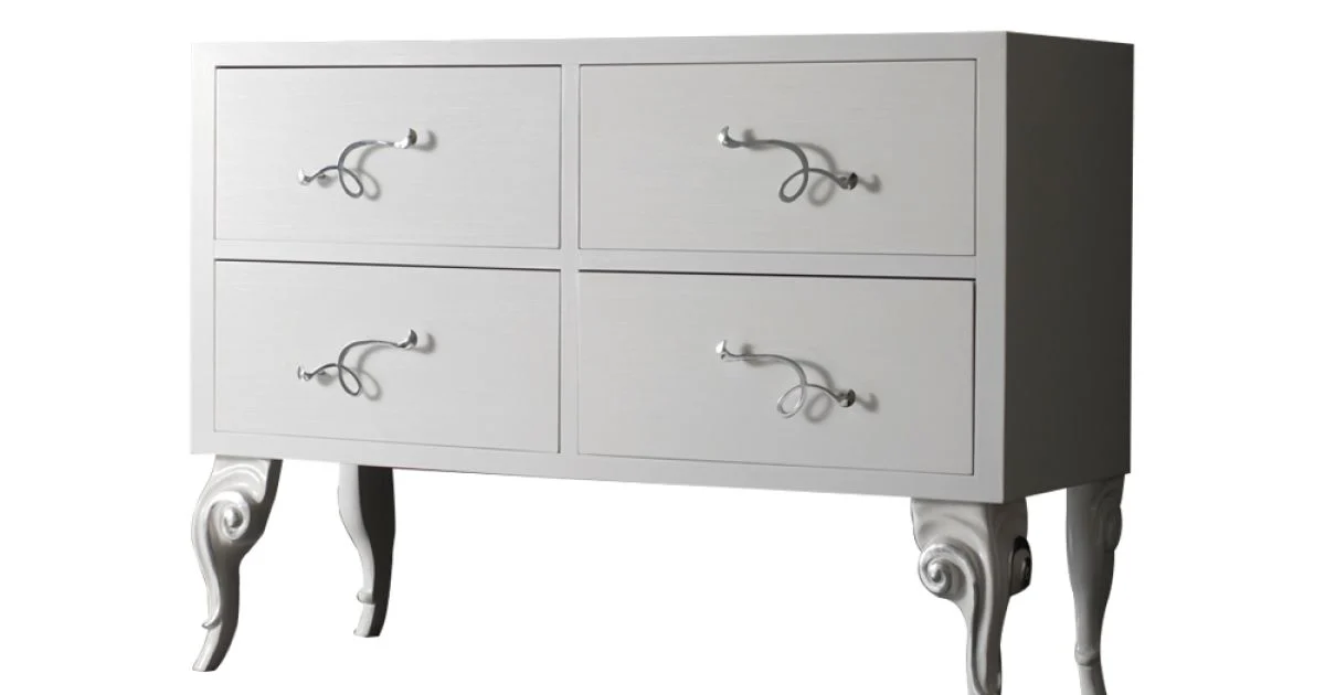 Comò con 4 Cassetti in Listellare di Tiglio Bianco Perla Made in Italy - Bacau