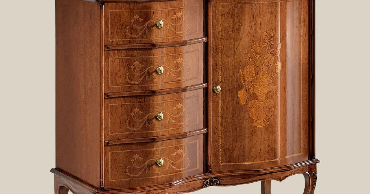 Comò di Stile Classico con 1 Anta e 4 Cassetti Made in Italy - Elegant