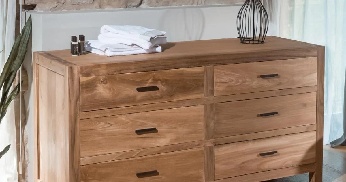 Comò in Teak Massello con 6 Cassetti - Muay