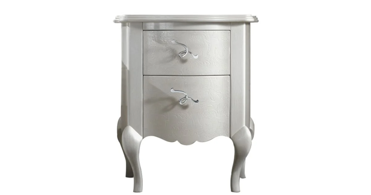 Comodino Bianco Perla a Rilievo con Maniglie Cromate Made in Italy - Berlino