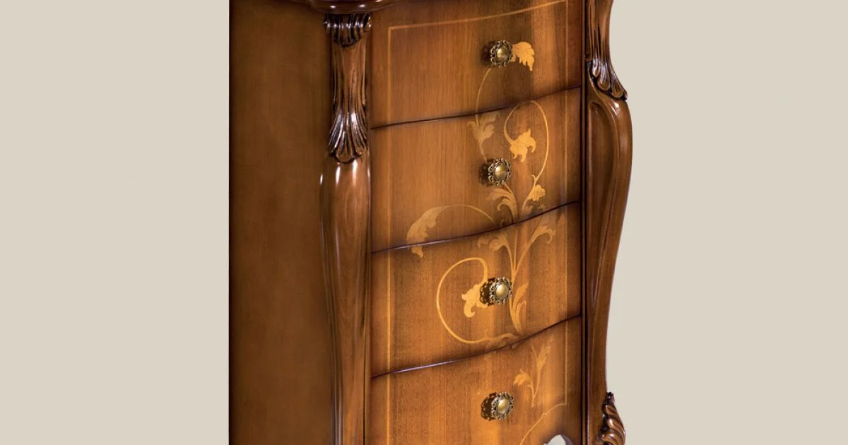 Comodino Classico in Legno Intarsiato 4 Cassetti Made in Italy - Ottaviano