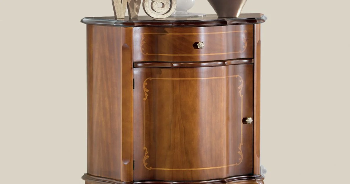 Comodino Classico Legno Intarsiato Anta e Cassetto Made in Italy - Leonor