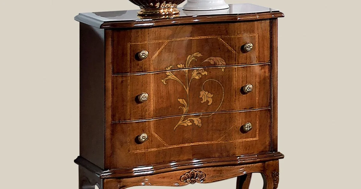 Comodino con 3 Cassetti in Legno di Noce Bassano Made in Italy - Luxury