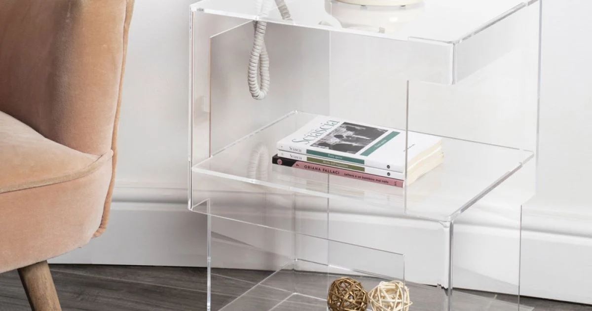 Comodino Design Cristallo Acrilico Trasparente Moderno con Ripiano - Icaria