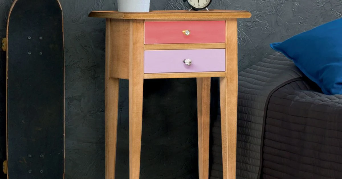 Comodino in Legno con 2 Cassetti Colorati Made in Italy - Varuna