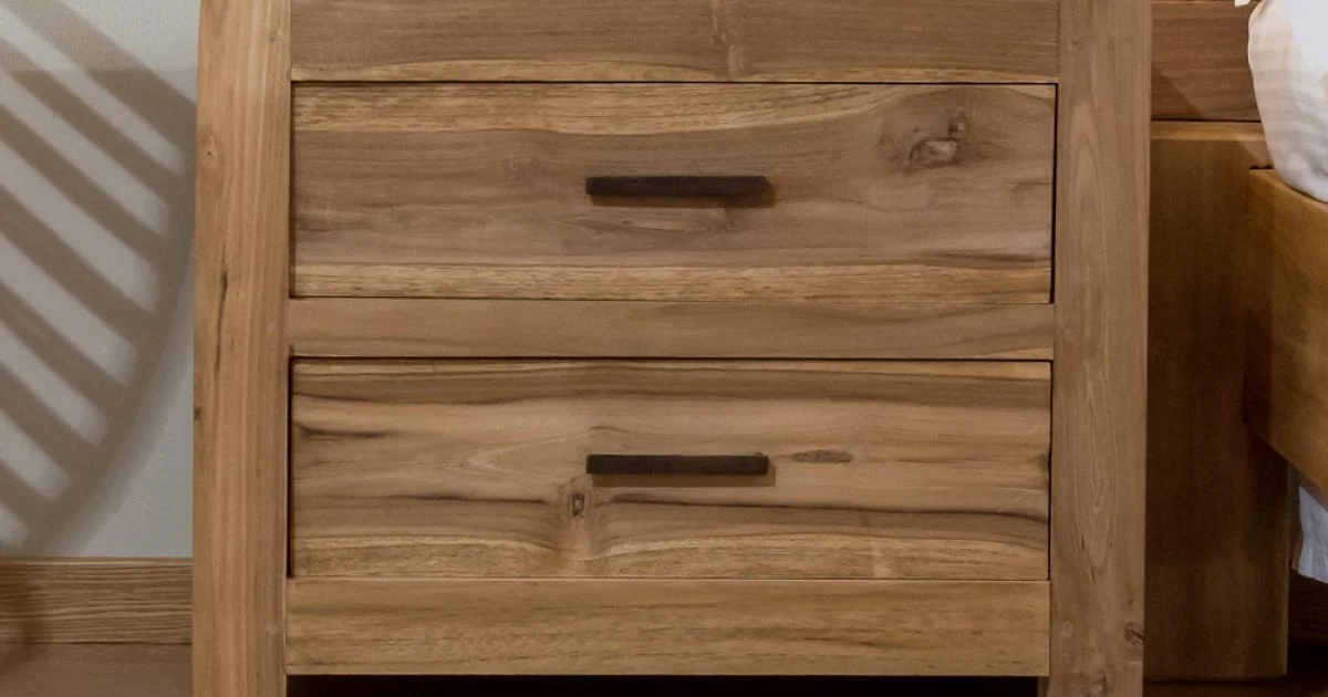 Comodino in Teak Massello con 2 Cassetti - Vovinam
