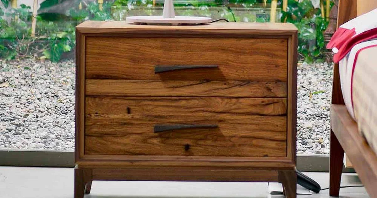 Comodino moderno 2 cassetti in rovere antico, l.60xp.42 cm, Margo