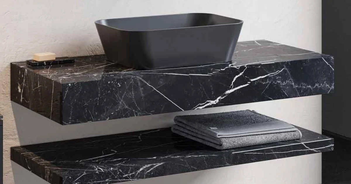 Composizione 3 Mobili Bagno in Gres e Lavabo in Vetrochina di Lusso - Ramentina